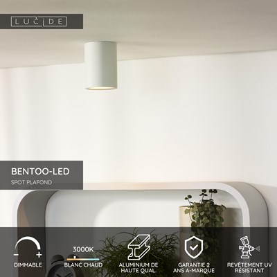 Lucide BENTOO-LED - Spot plafond - Ø 8 cm - LED Dim. - GU10 - 1x5W 3000K - Blanc